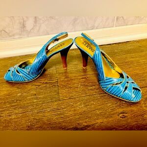 Franco Sarto Blue Heeled Sandals with Strappy Design